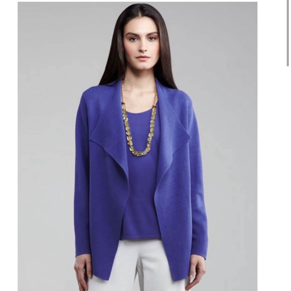 EILEEN FISHER Silk Interlock Cascade Jacket - Iris Purple Petite Small Sweater